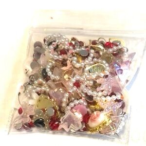 Custom nail charm bag reds touch of love with hearts angels Swarovski flatbacks